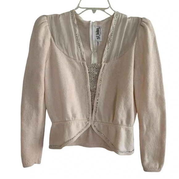 Vintage St John by Marie Gray Beige Cream Knit Sweater Embellished Rhinestones 6 - Picture 1 of 10